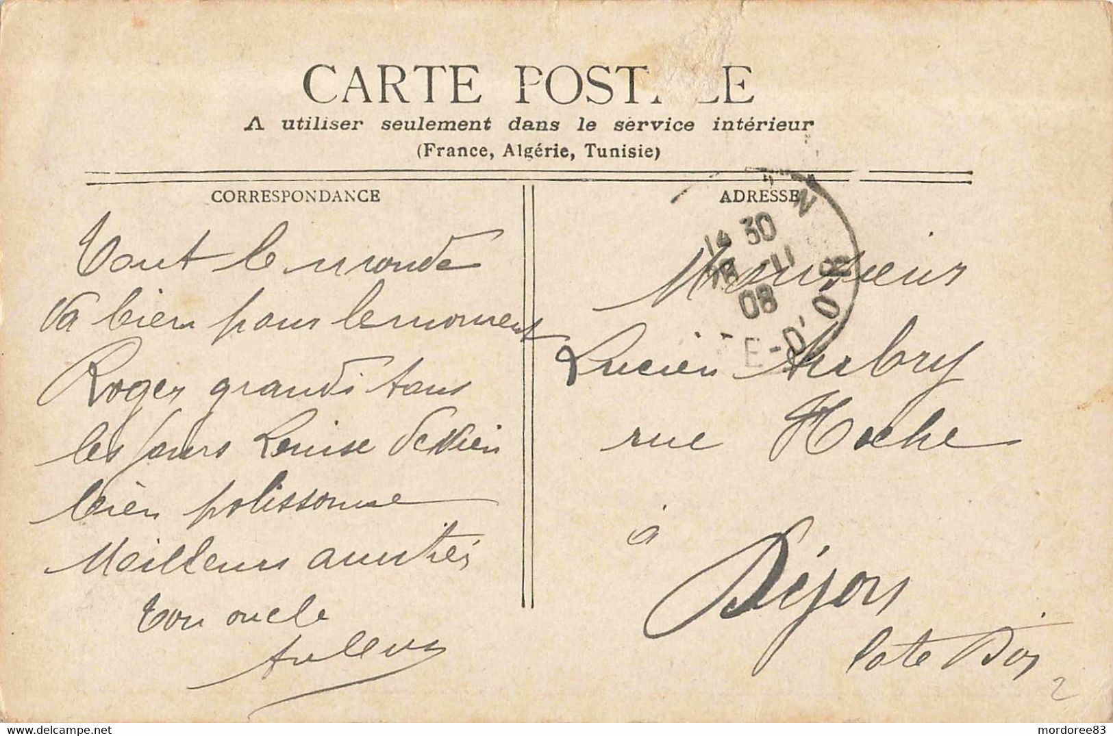 SEMEUSE 10C SURCH FM SUR CPA LUCHON FETE DES FLEURS 28/11/1908 POUR DIJON - Military Postage Stamps