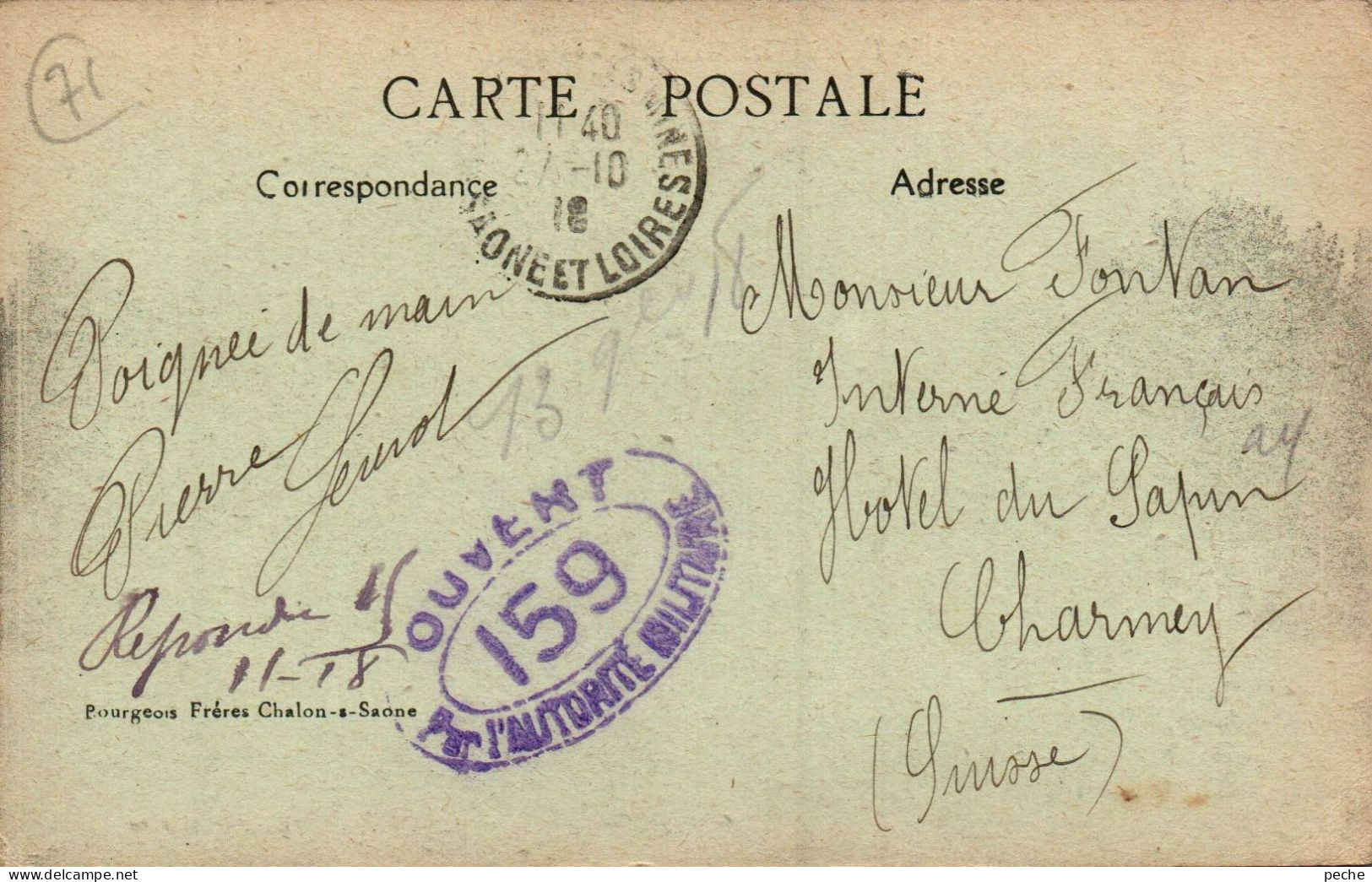 N°1327 W -cachet Censure -Ouvert 159- Par L'autorité Militaire- - Guerre De 1914-18