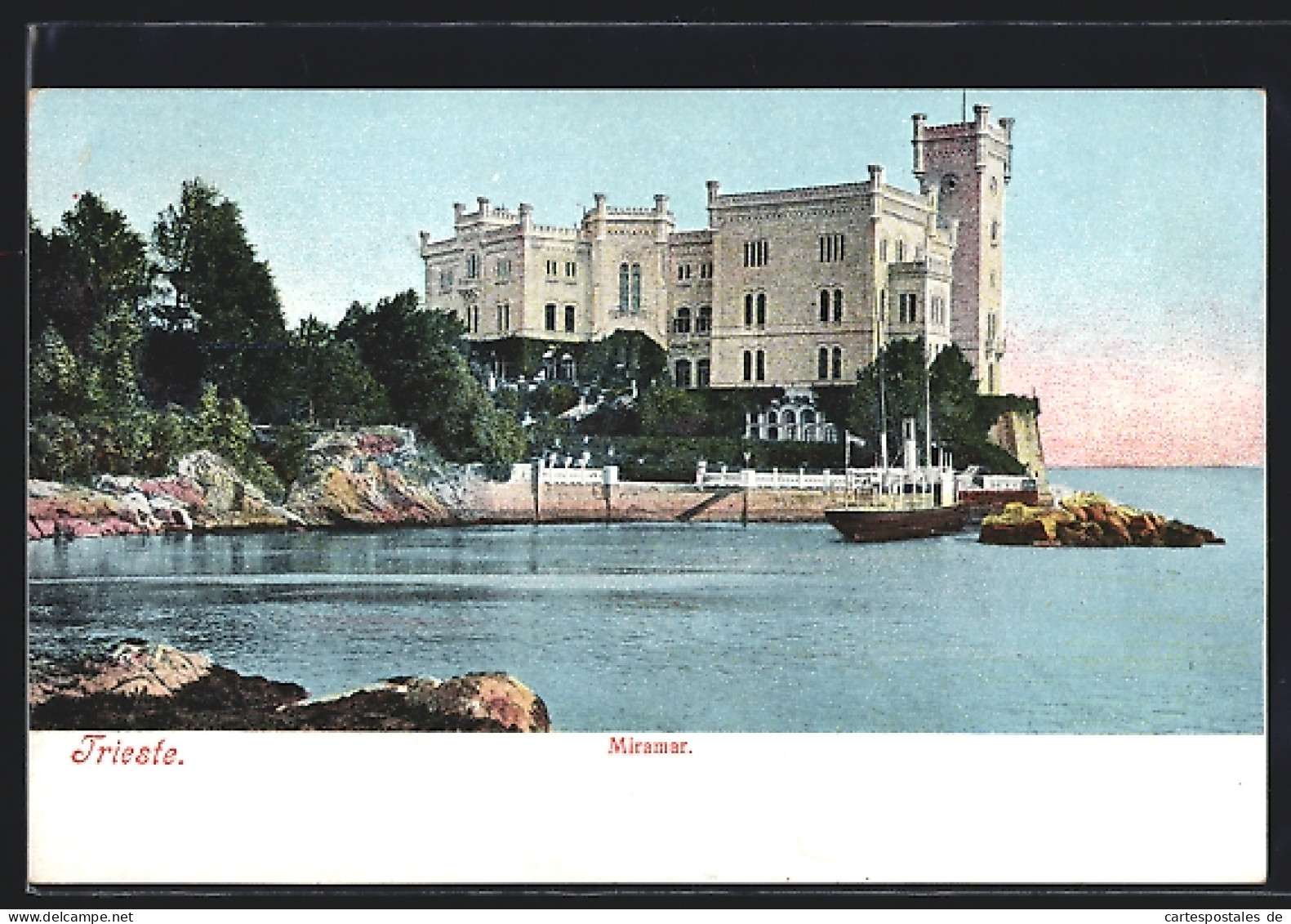 Cartolina Trieste, Schloss Miramar Mit Bootsanlegestelle  - Trieste (Triest)
