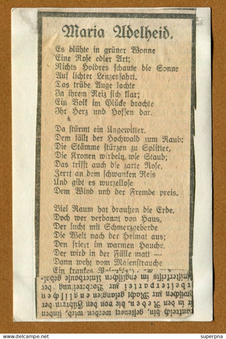 " GRÖSSHERZOGIN MARIE ADELHEID VON LUXEMBOURG - 24 Januar 1924 " (post Mortem) - Famille Grand-Ducale