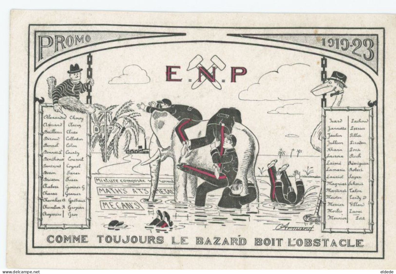 Students Of Arts Et Metiers School Riding Elephant . Art Card - Elefantes