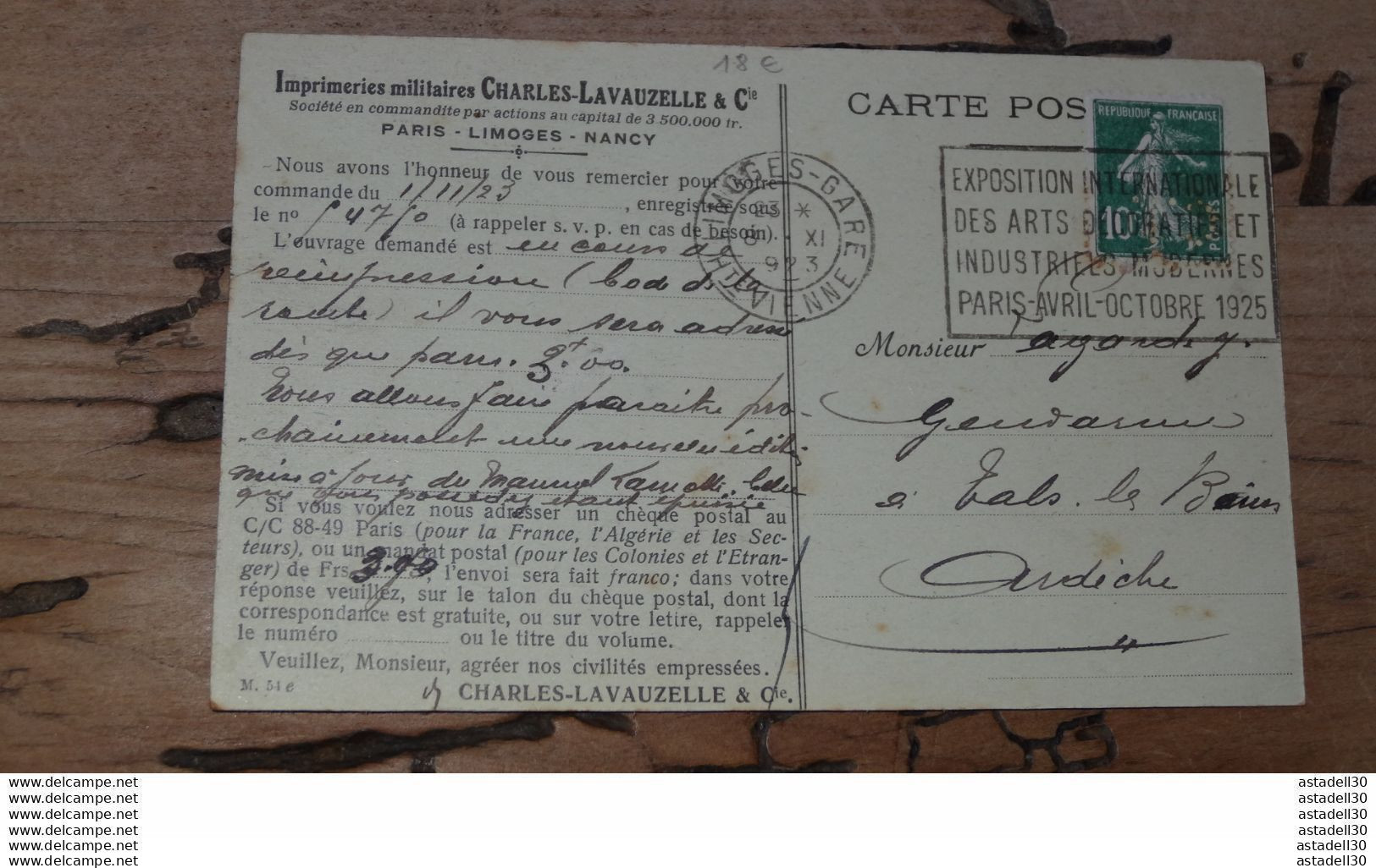 Timbre Perforé 1923 : Charles Lavauzelle , Cpa D'un Atelier, LIMOGES ............... 210531-4808 - Other & Unclassified