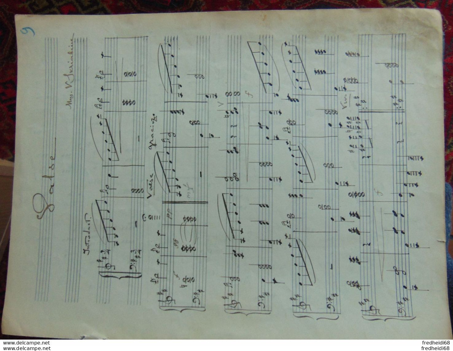 Partition Manuscrite Originale D'une Valse De Scriabine Pour Piano - Oeuvre Probablement Inédite - Rarissime - S-U