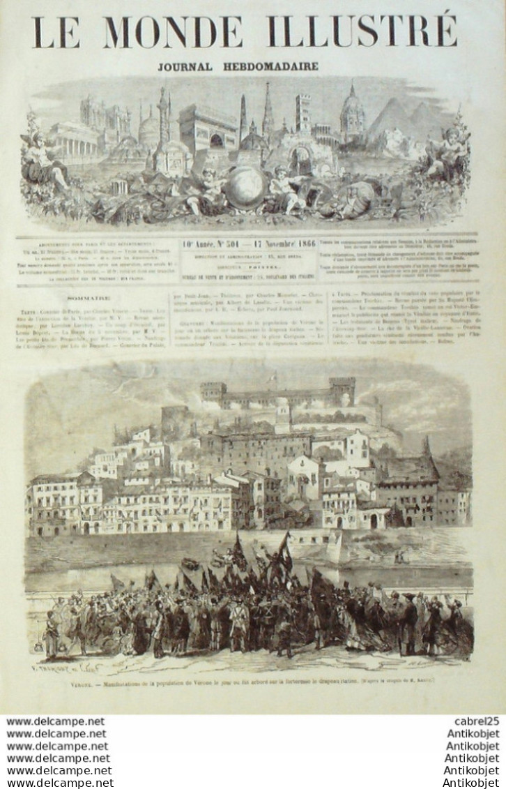 Le Monde Illustré 1866 N°501 Italie Vérone Turin Venise Bececca Etats-Unis Naufrage De L'Evening Star  - 1850 - 1899