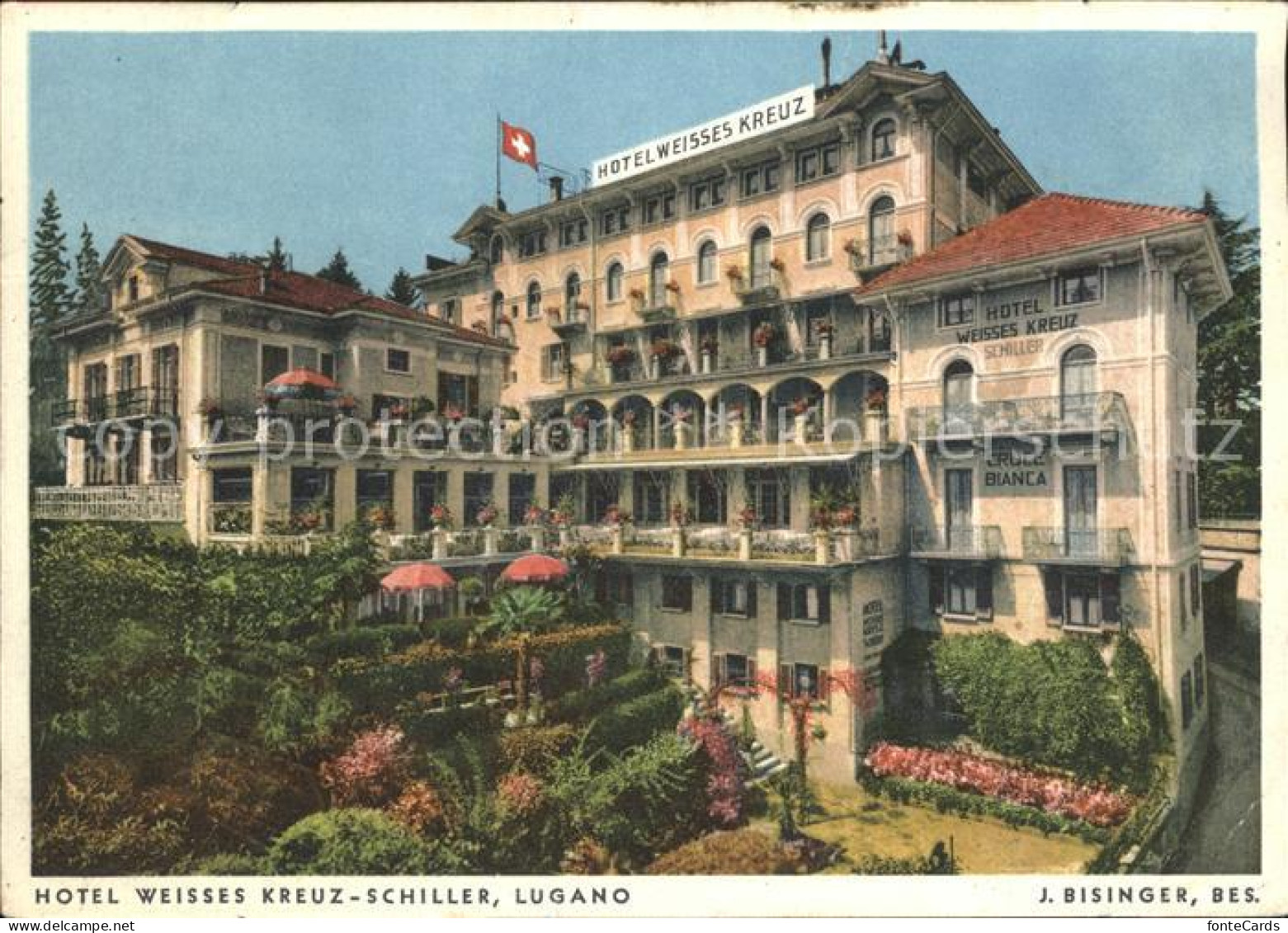 12031728 Lugano TI Hotel Weisses Kreuz Schiller Schweizer Flagge Lugano TI - Sonstige & Ohne Zuordnung