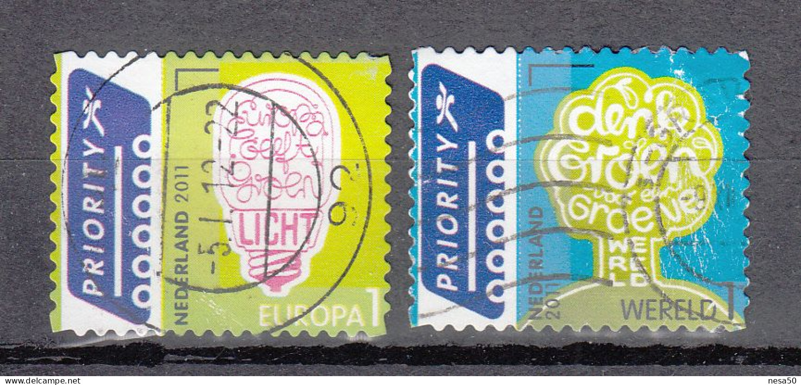 Nederland 2011 Nvph Nr 2866 + 2867 , Mi Nr 2903 + 2904 , Europa + Wereld, Denk Groen - Used Stamps