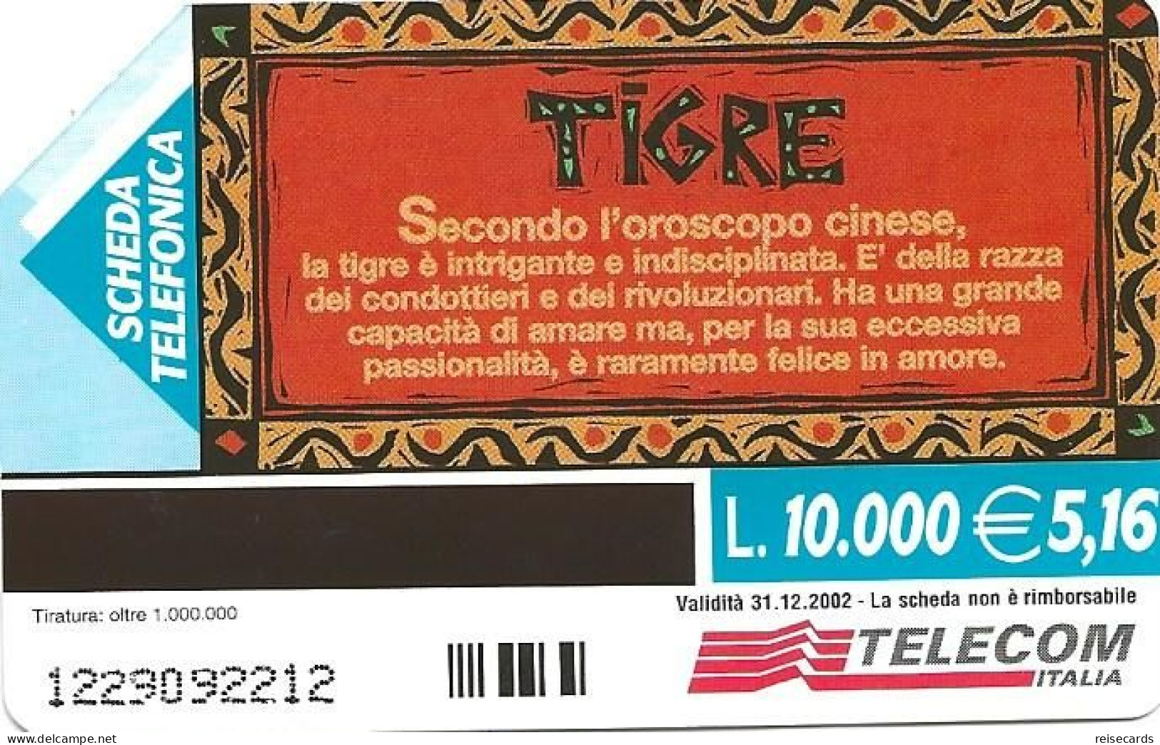 Italy: Telecom Italia - L'oroscopo Cinese, Tigre - Pubbliche Pubblicitarie
