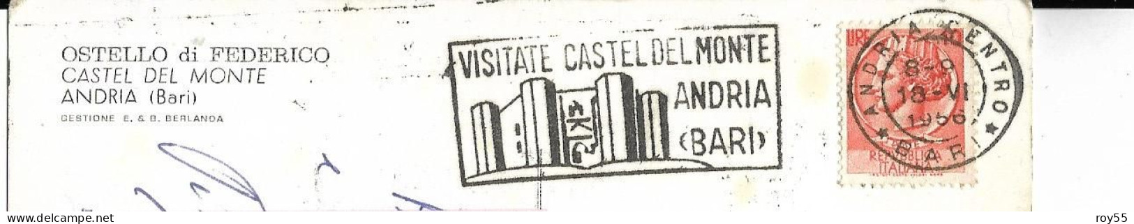Puglia-andria-castel Del Monte Ostello Di Federico Veduta Interno Sala Pranzo Ostello  Anni 50 (v.retro/timbro) - Other & Unclassified