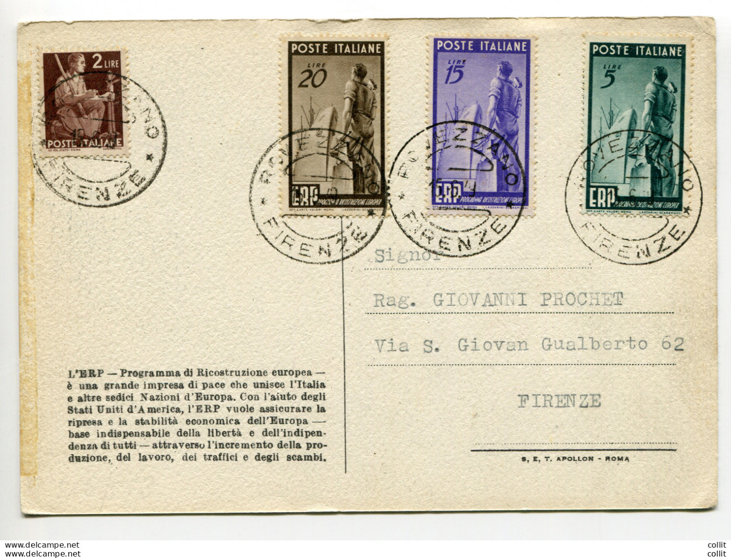 E.R.P. Serie Completa + Complementare Su Cartolina Ufficiale - 1946-60: Marcofilia