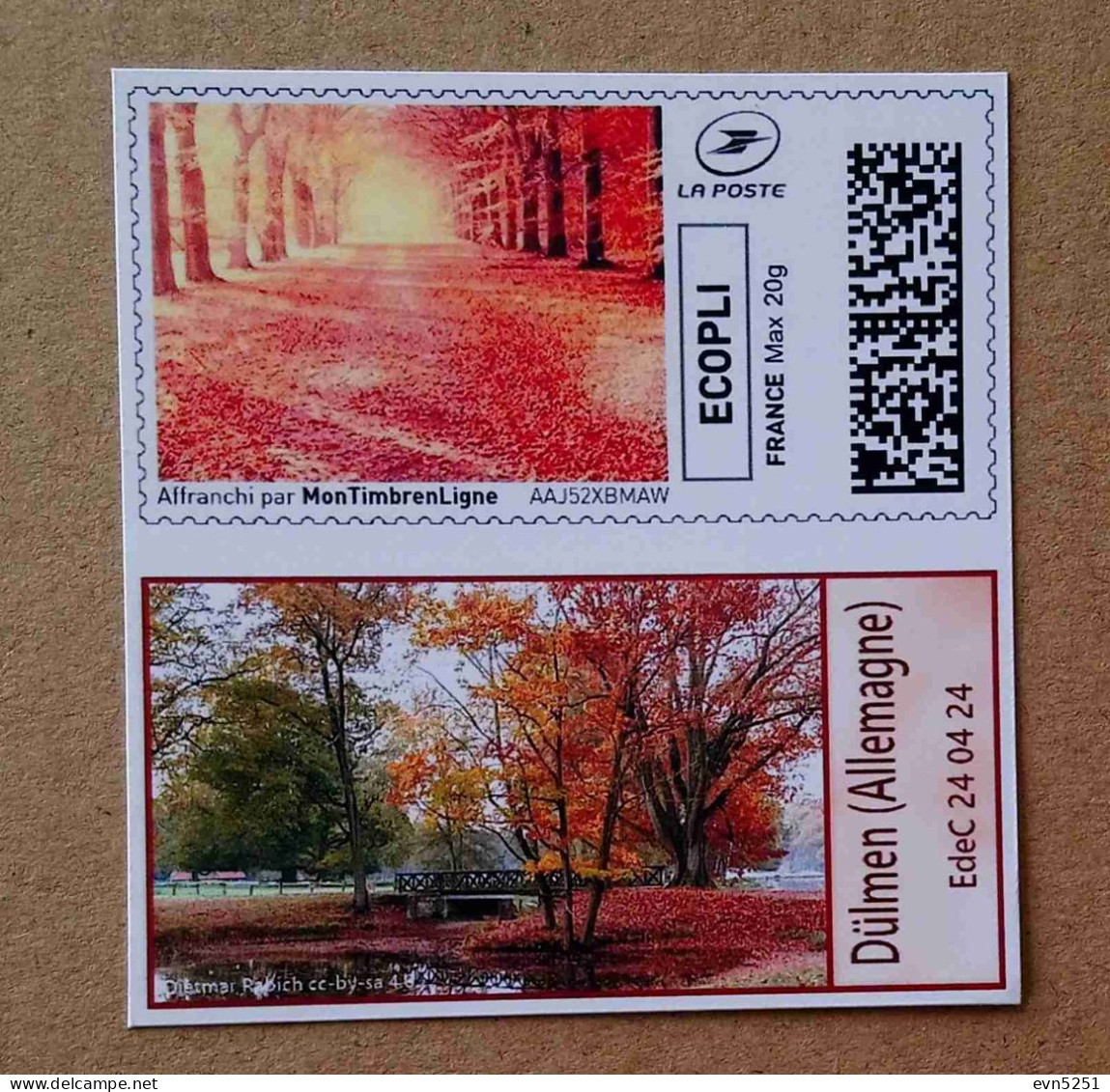 MTEL 30 : ECOPLI 20 G Forêt En Automne - Parc à Dülmen (autocollant / Autoadhésif) - Unused Stamps