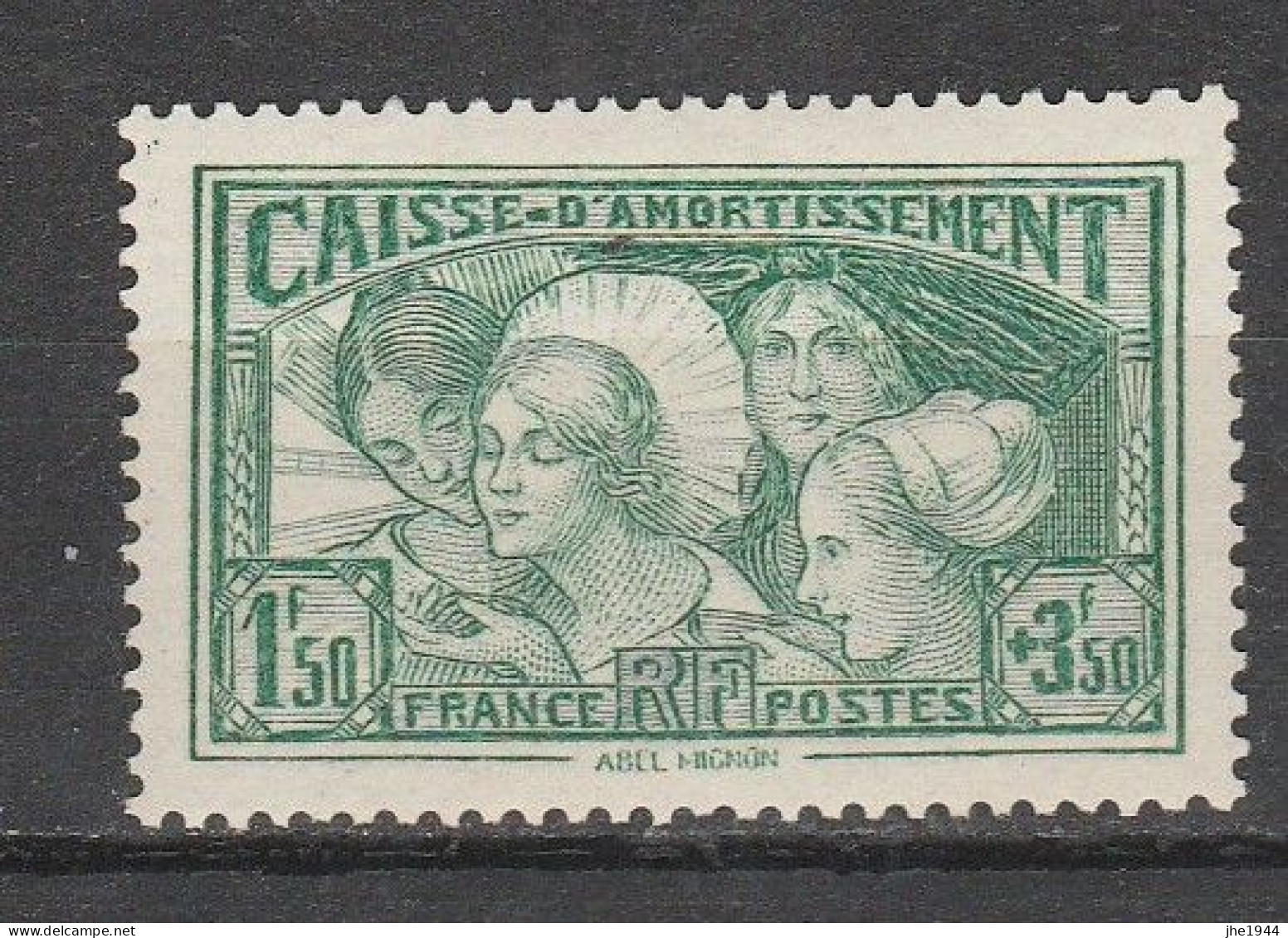 France N° 269 ** Au Profit Caisse D'Amortissement 1,50 + 3,50 Vert Jaune - Unused Stamps