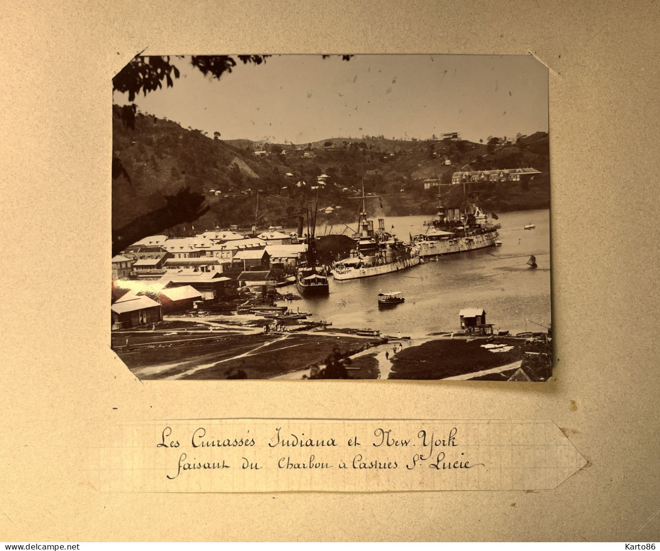 Castries Ste Lucie * Bateaux Guerre Cuirassé INDIAN & NEW YORK Charbon *grande Photo Albuminée Circa 1890/1910 15.5x12cm - Santa Lucia