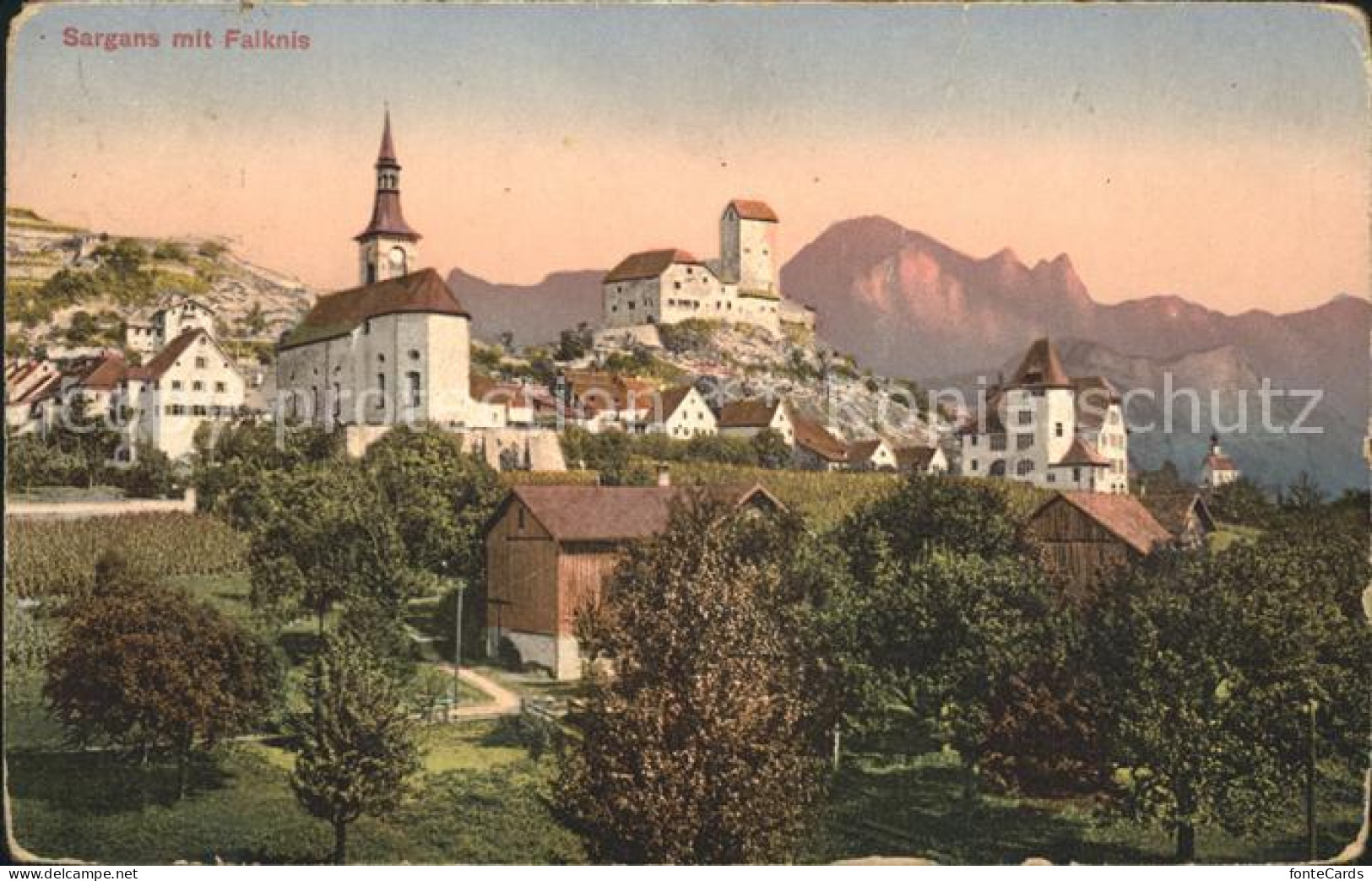 12031534 Sargans Ortsansicht Mit Kirche Schloss Falknis Raetikon Sargans - Sonstige & Ohne Zuordnung