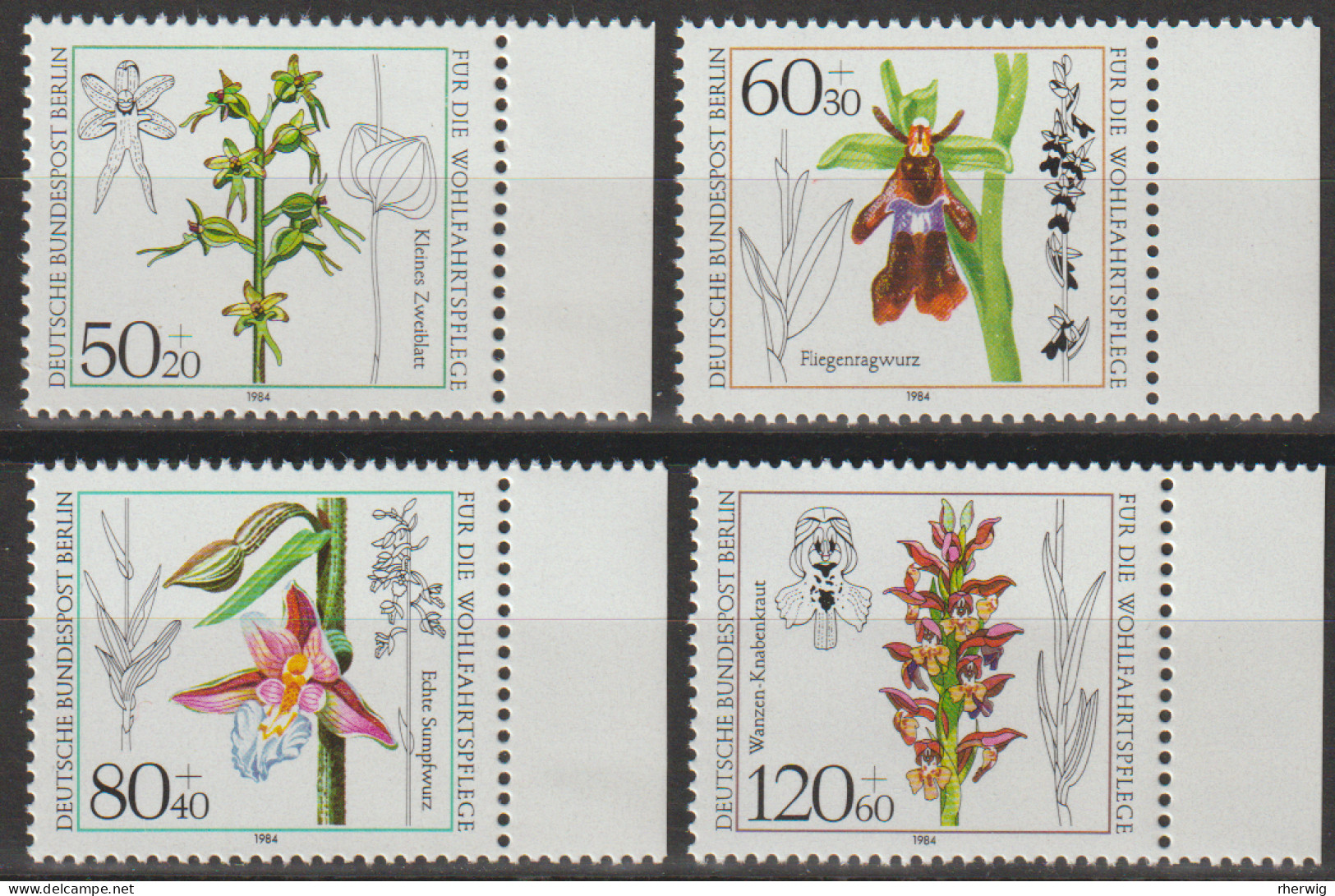 Berlin, 1984, Mi.Nr. 724-727 ** -  Ein Satz Linkem Seitenrand "Wohlfahrt: Orchideen" - Nuevos