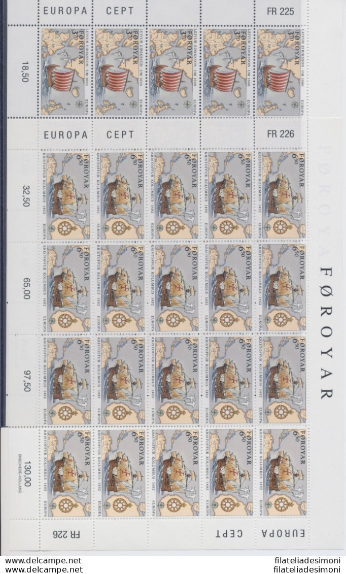 1992 EUROPA CEPT Faeroer/Føroyar 2 Minifogli &quot;Scoperta DellAmerica&q - Andere & Zonder Classificatie