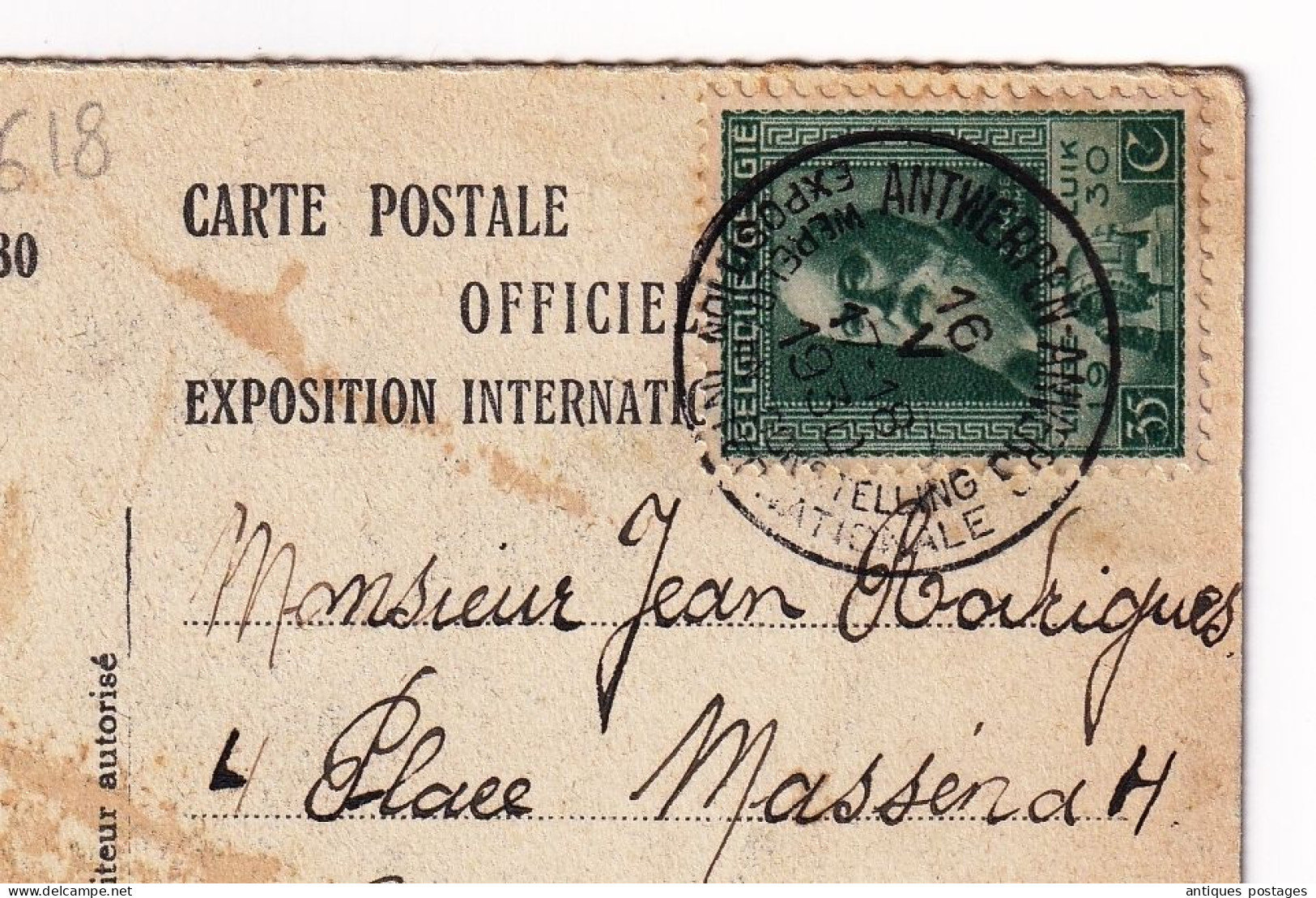 Carte Postale Officielle Exposition Internationnale Anvers Antwerpen Belgique 1930 Cachet De L'Exposition - Cartas & Documentos