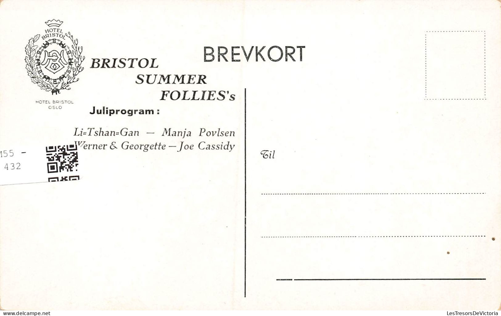 NORVEGE - Li Tshan Gan - Manja Povlen - Werner & Georgette - Joe Cassidy - Hotel Bristol Oslo - Carte Postale Ancienne - Norway