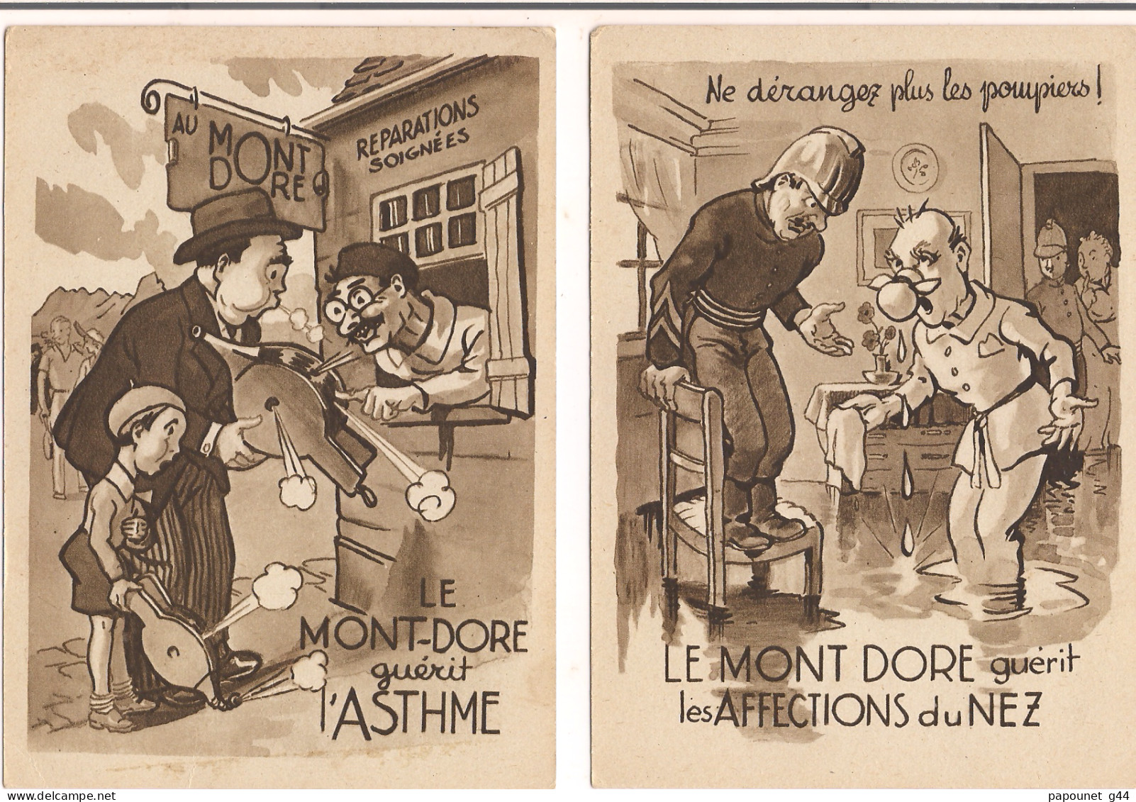 Lot De 5 Cartes Humoristiques ( Fatigue - L'Asthme - Affections Du Nez - Bronchites - Rhume Des Foins ) - Humor