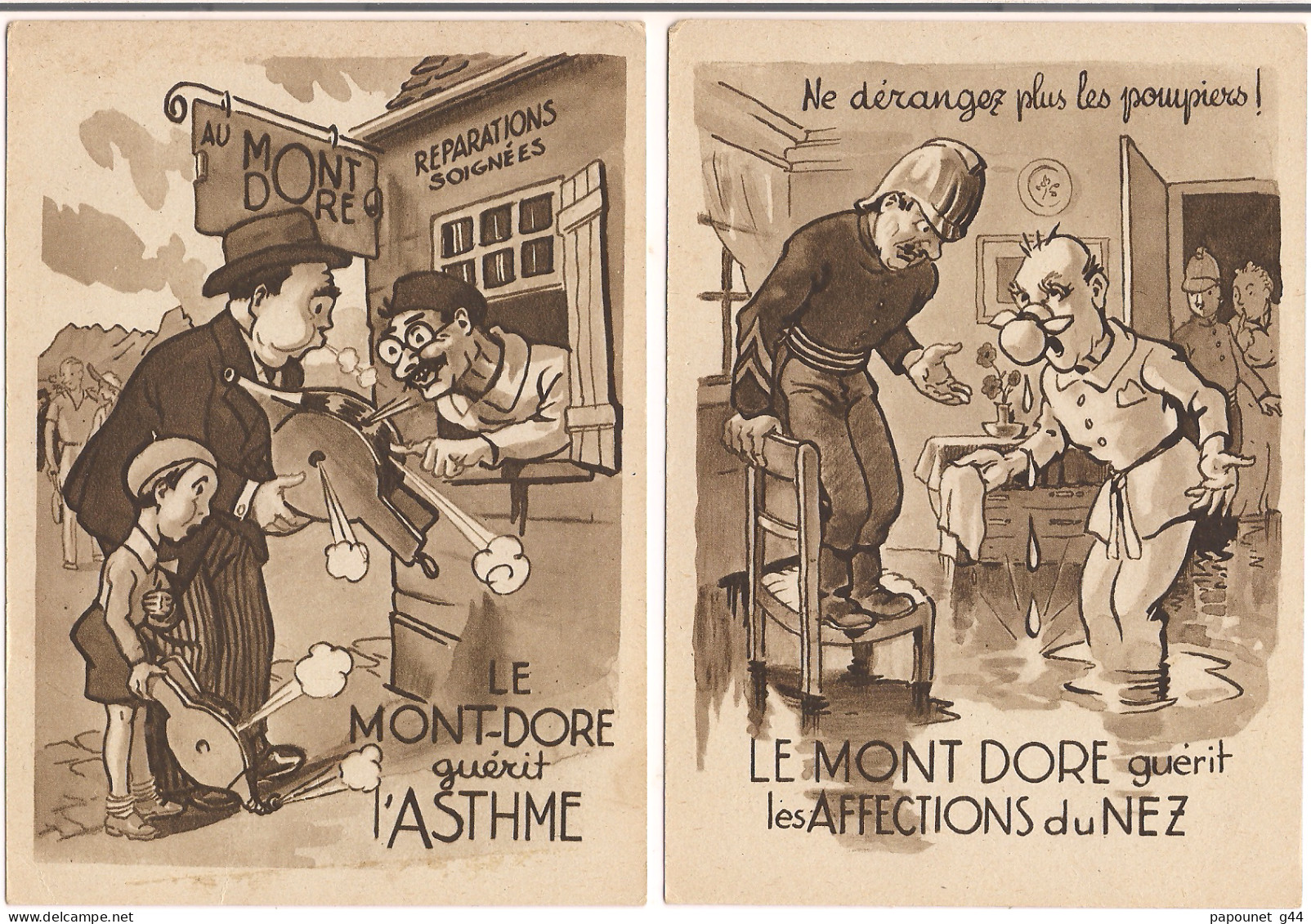 Lot De 5 Cartes Humoristiques ( Fatigue - L'Asthme - Affections Du Nez - Bronchites - Rhume Des Foins ) - Humor