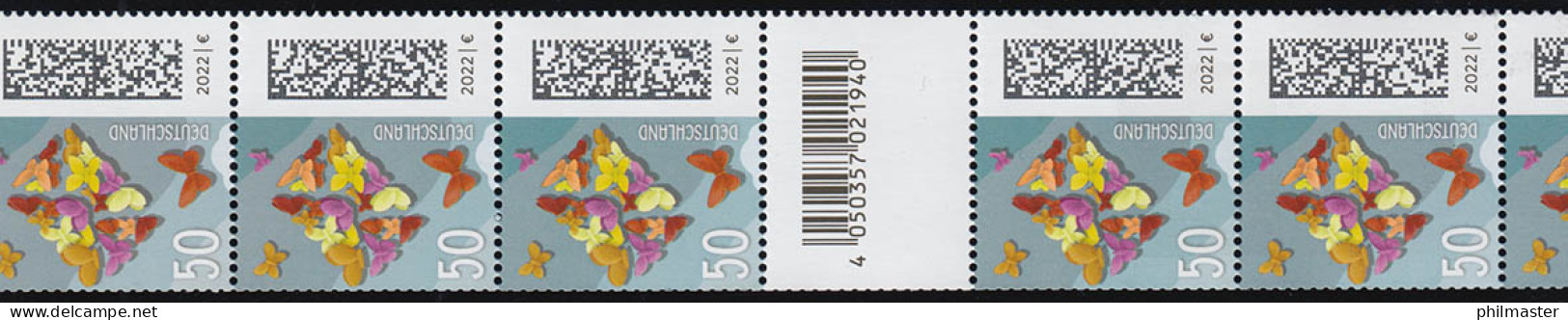 3714AII Schmetterlingsbrief 50 C., 11er Rollenende Mit 3 GROSSEN CF, ** - Rollo De Sellos