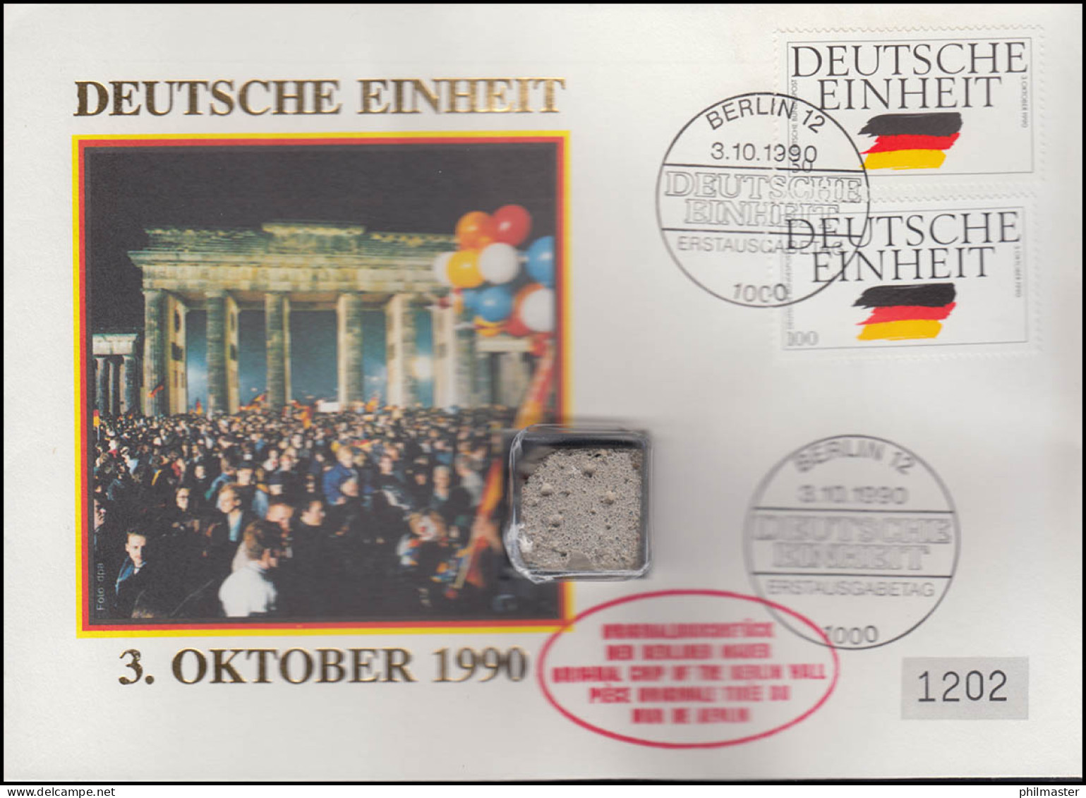 1477-1478 Deutsche Einheit Auf Schmuck-FDC Mit Orginalbruchstück Berliner Mauer - Non Classificati