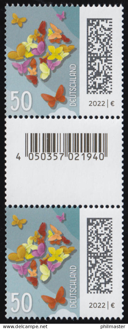 3714AII Schmetterlingsbrief 50 C., Paar Mit Nr., GROSSEM CF, Ohne Nr ** - Rollenmarken