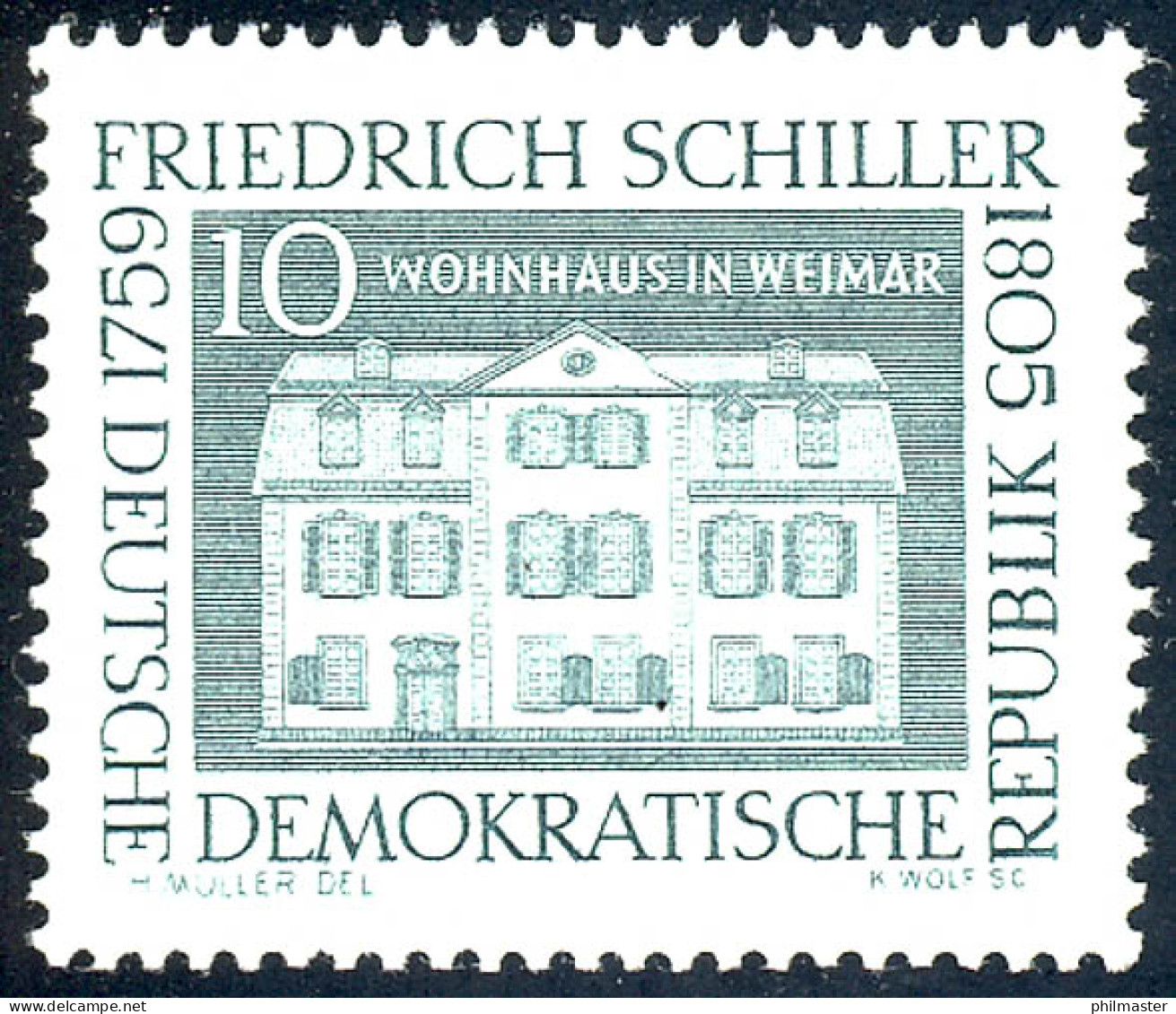 733 Friedrich Schiller 10 Pf ** - Ongebruikt