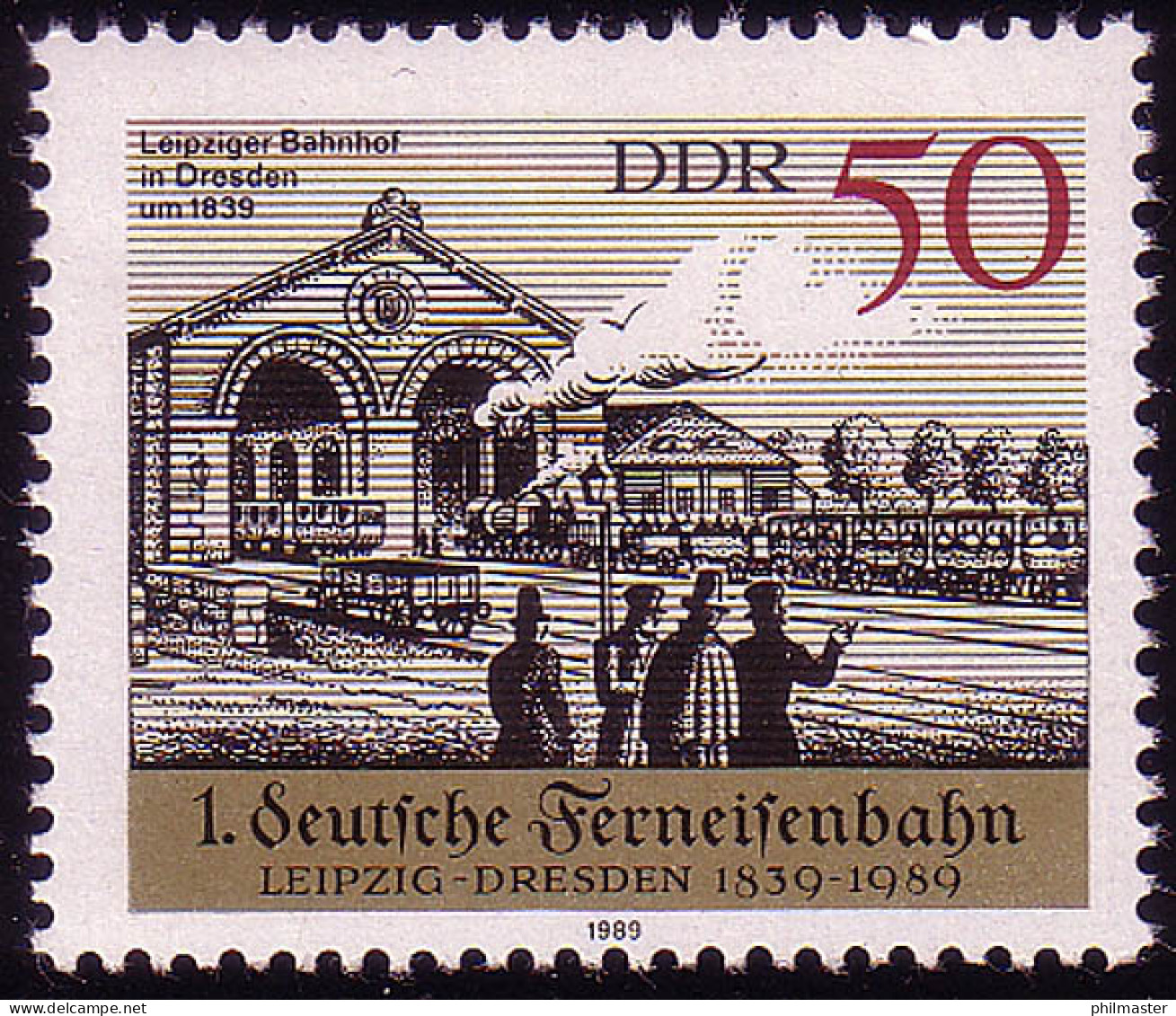 3240 Ferneisenbahn Leipzig-Dresden 50 Pf ** - Neufs