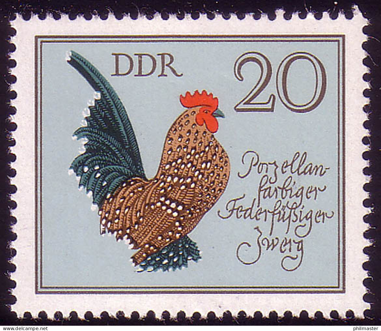 2396 Geflügelrassen 20 Pf Porzellanfarbiger Zwerg ** Postfrisch - Neufs