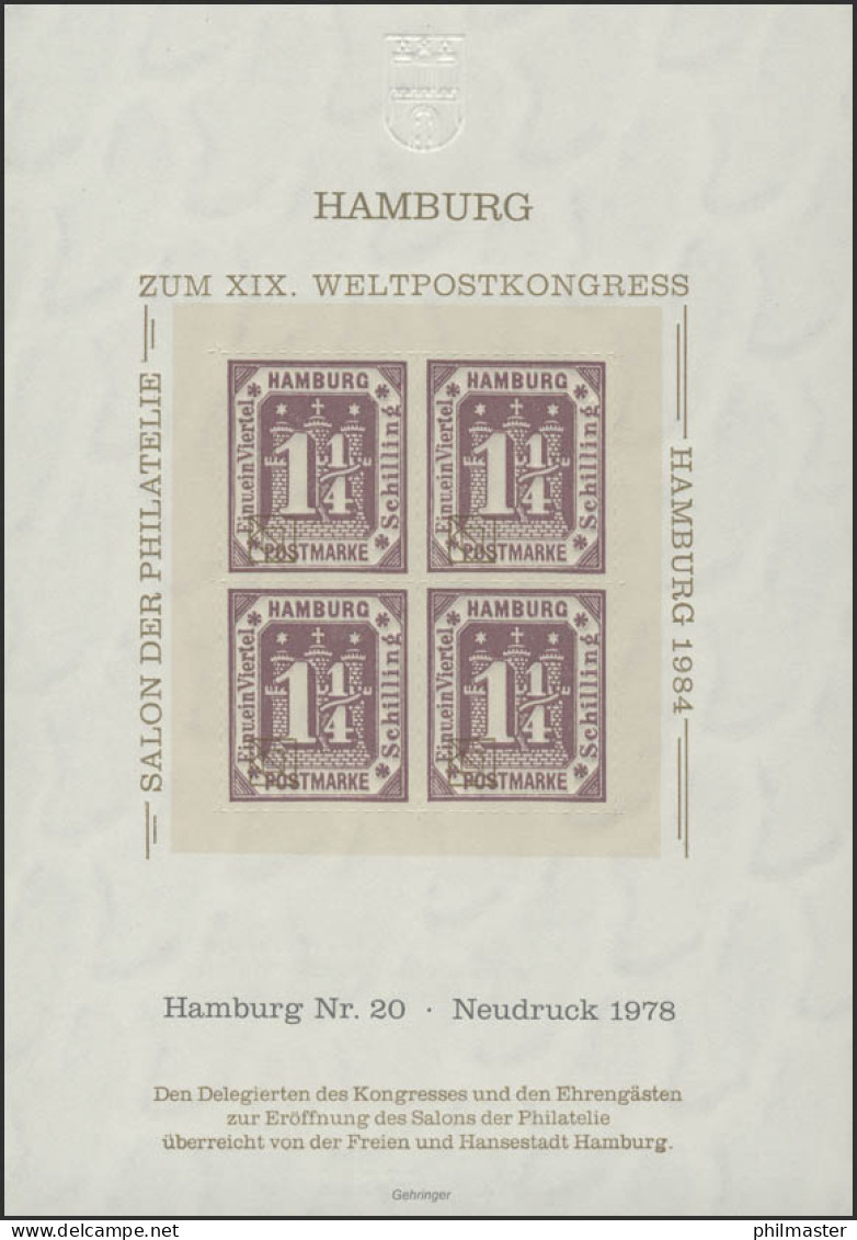 Sonderdruck Hamburg Nr. 20 Neudruck Salon Hamburg 1984 FAKSIMILE - Posta Privata & Locale