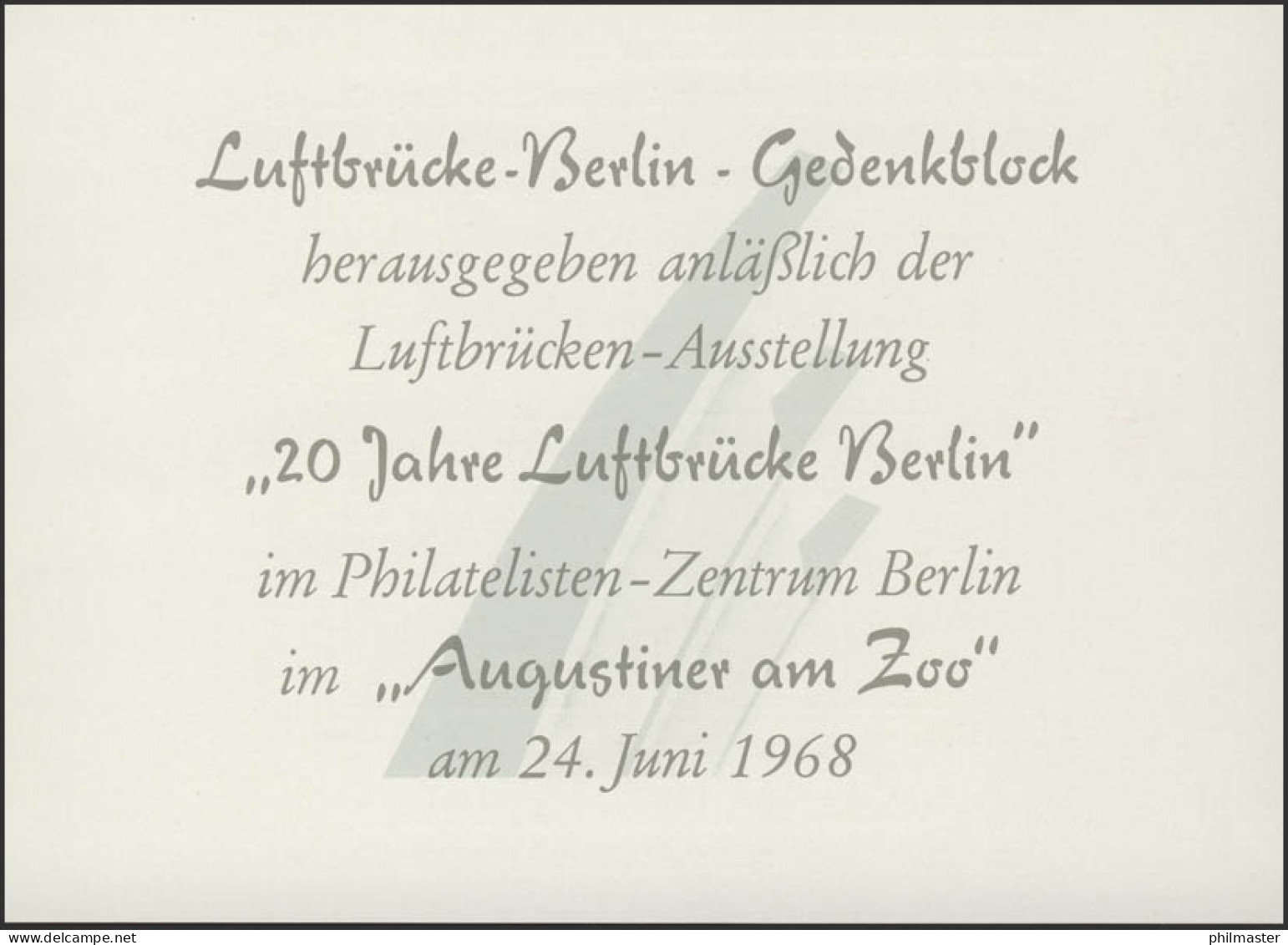 Berlin-Sonderdruck Bürgermeister-Block Luftbrücke Berlin Gedenkblock 1968 - Private & Local Mails