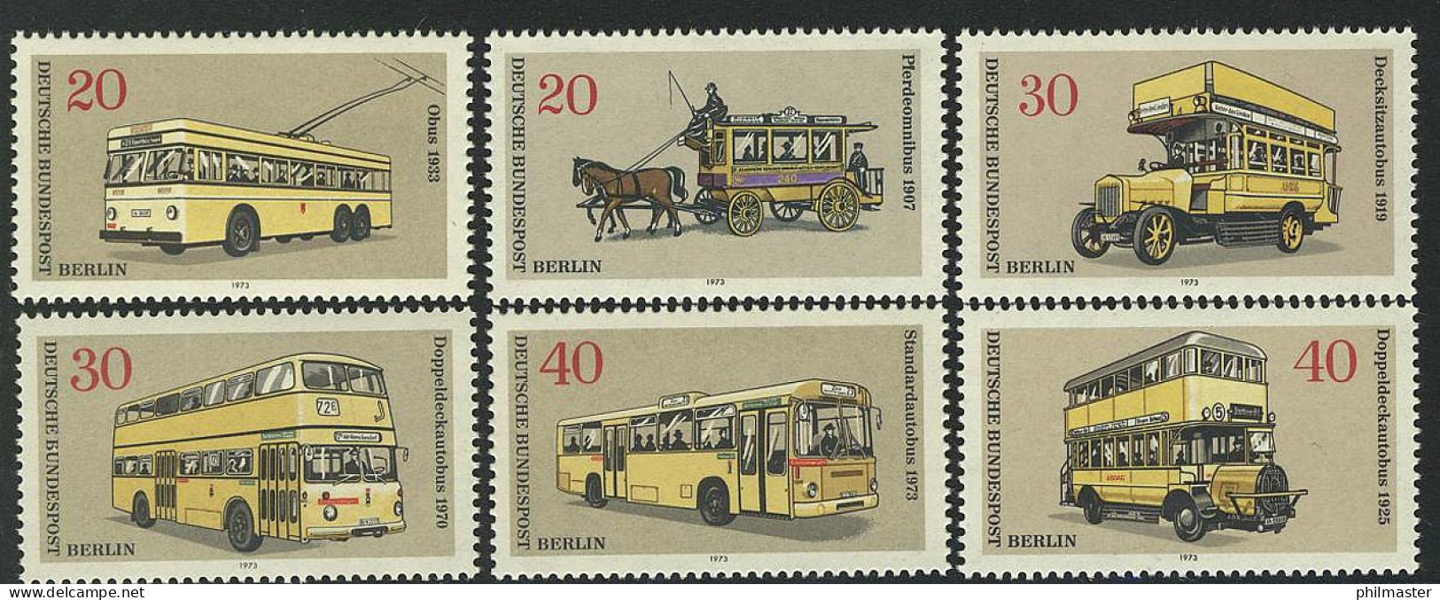 446-451 Berliner Verkehrsmittel Omnibusse 1973, Satz ** - Unused Stamps