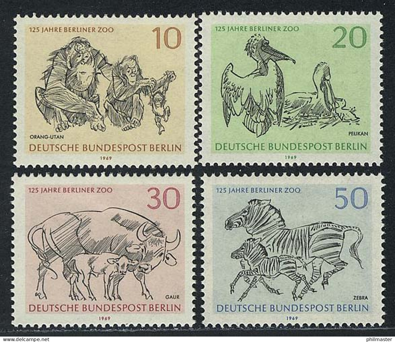 338-341 Berliner Zoo (Orang Utan, Pelikan, Zebra, Gaur) Aus Block 2, Satz ** - Nuevos