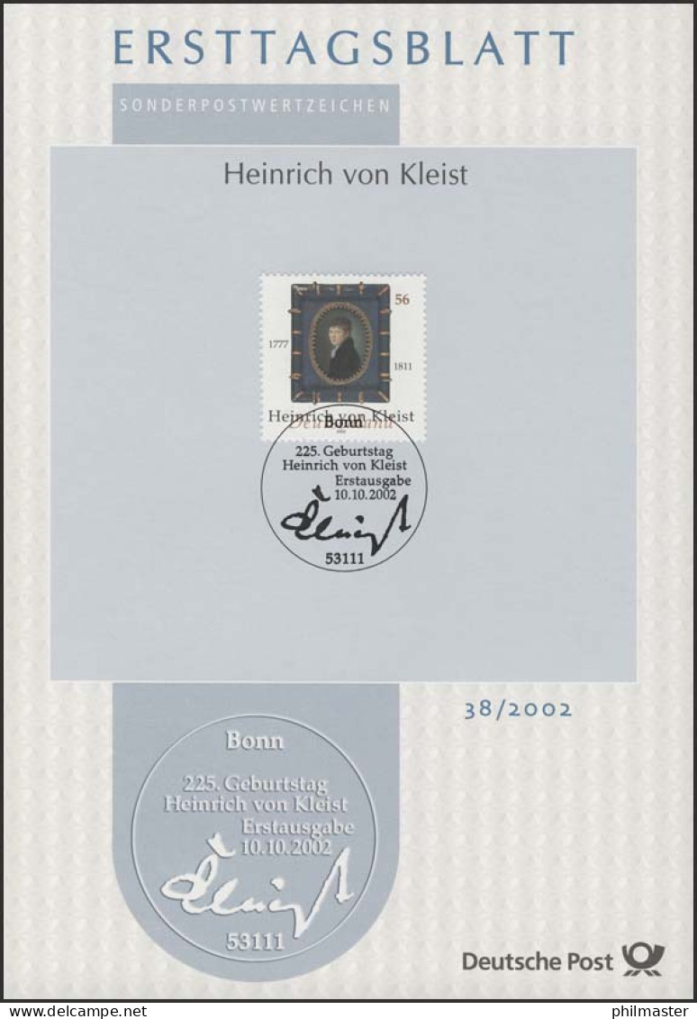 ETB 38/2002 Heinrich Von Kleist, Schriftsteller - 2001-2010