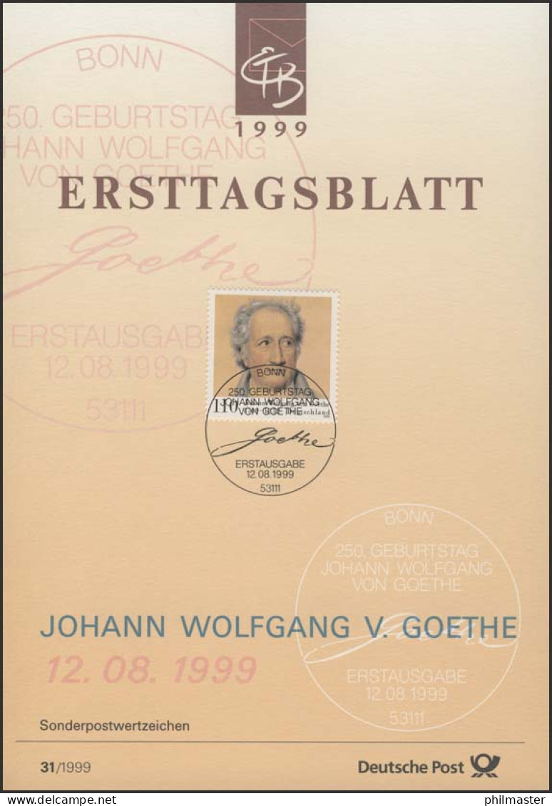 ETB 31/1999 Johann Wolfgang Von Goethe, Dichter - 1991-2000