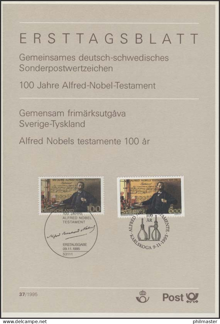 ETB 37/1995 Alfred Nobel, Testament, Chemiker - 1991-2000