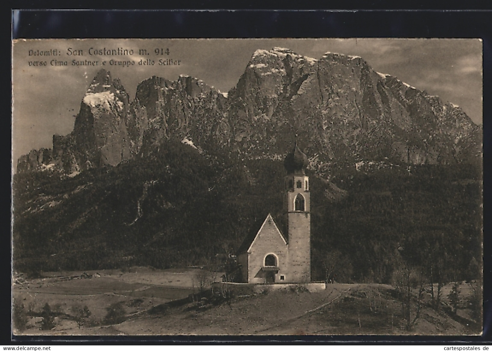 Cartolina San Costantino /Dolomiti, Kirche Mit Cima Santner Und Sciliar  - Otros & Sin Clasificación