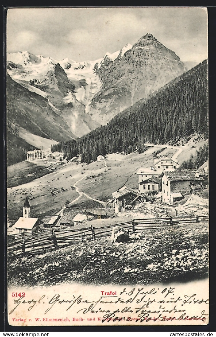 Cartolina Trafoi, Ortsansicht Mit Kirche Und Bergspitzen  - Other & Unclassified