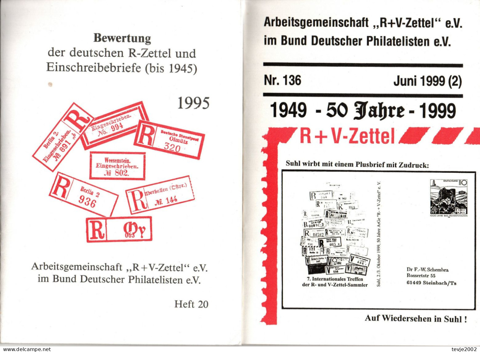 5 Broschüren Handbücher Einschreibzettel R + V - Zettel - Sehr Gut Erhalten, Gebraucht - Handbooks