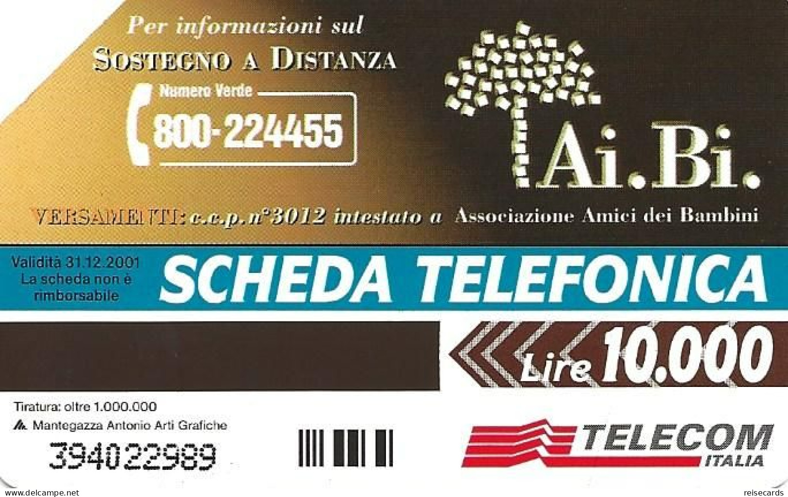 Italy: Telecom Italia - Ai.Bi. Associazione Amici Dei Bambini - Openbare Reclame