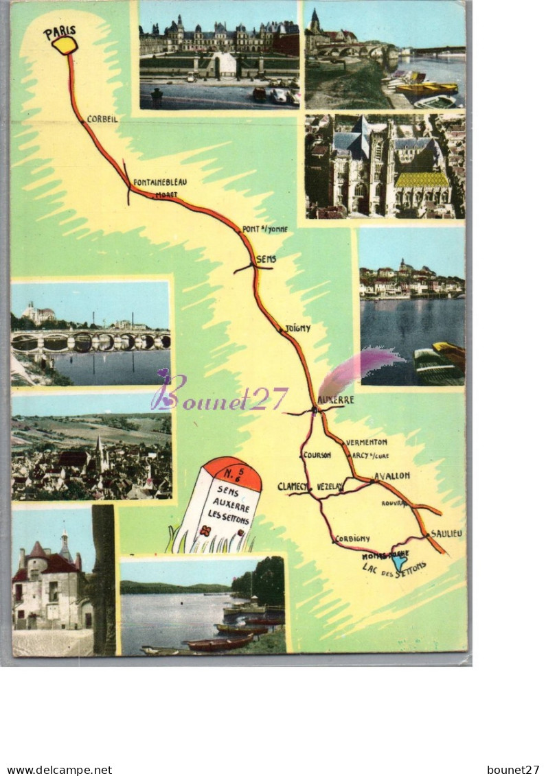 Plan Carte Route De Paris Au Lac Des Settons Sens Auxerre Plage Pont Chateau Barque Village  - Auxerre