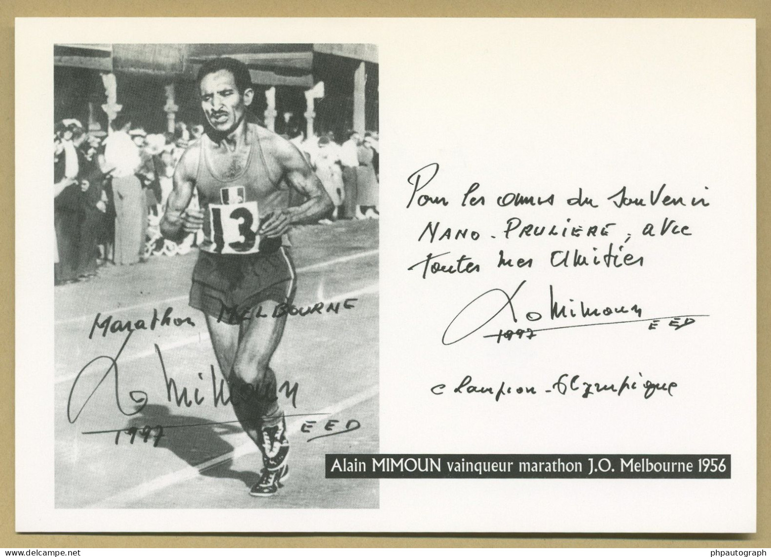 Alain Mimoun (1921-2013) - Long-distance Runner - Signed Photo - 1998 - COA - Sportifs