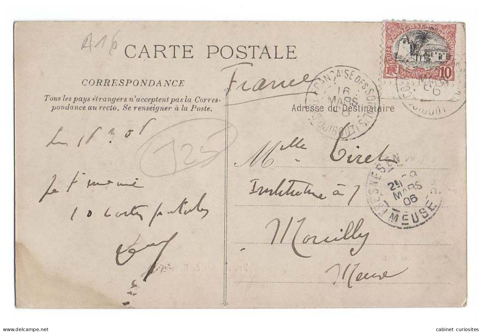 DJIBOUTI - 1906 - Rue De Rome - Animée - Cachet Et Timbre COTE FRANCAISE DES SOMALIS - Dschibuti