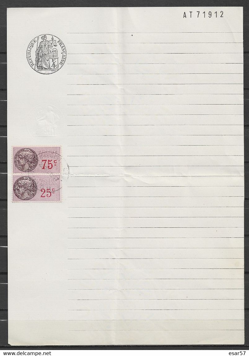 Papier Timbré Daté 1934 En Filigrane + Timbre à Sec Et 2 Timbres Fiscaux - Altri & Non Classificati