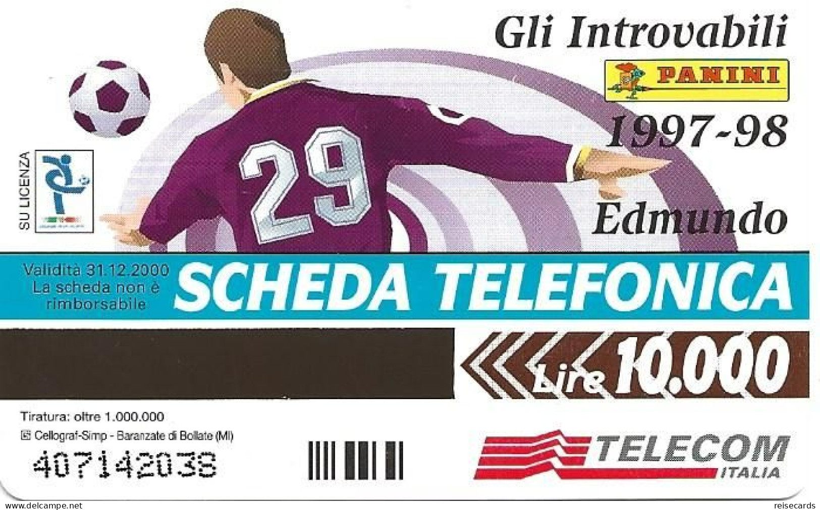 Italy: Telecom Italia - Panini, Edmundo, Fiorentina - Öff. Werbe-TK