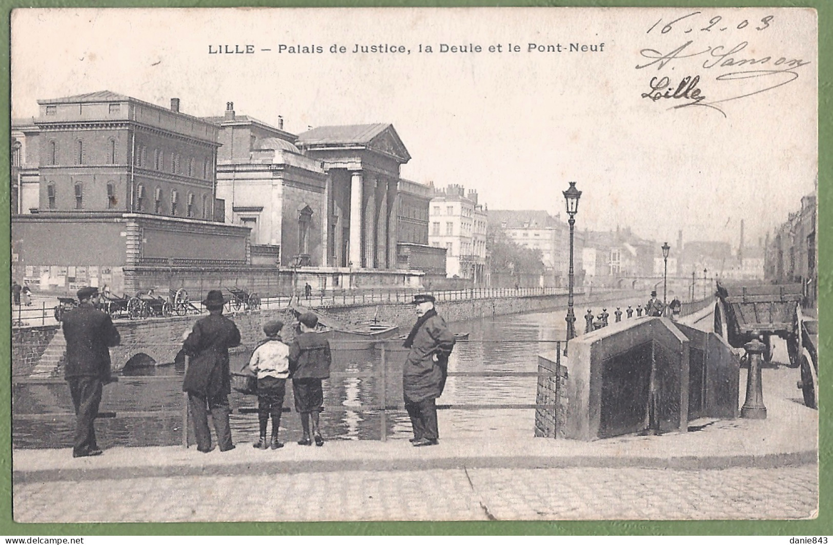 CPA Dos Précurseur - NORD - LILLE - PALAIS DE JUSTICE, LA DEULE & LE PONT NEUF - Animation - Lille