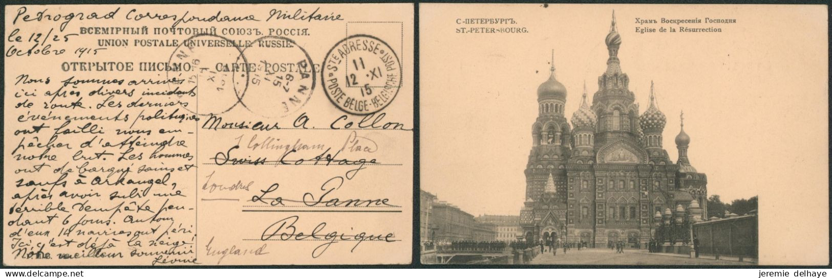 CP En Franchise (Correspondance Militaire à Pétrograd Octobre 1915, Texte !) + Obl Ste-Adresse > La Panne Suivi Londres - Unbesetzte Zone