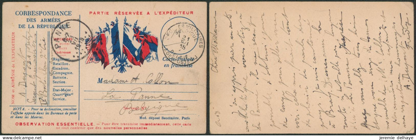 Correspondance Des Armées De La Républiques Expédié Via P.M.B. (1915) > La Panne - Unbesetzte Zone
