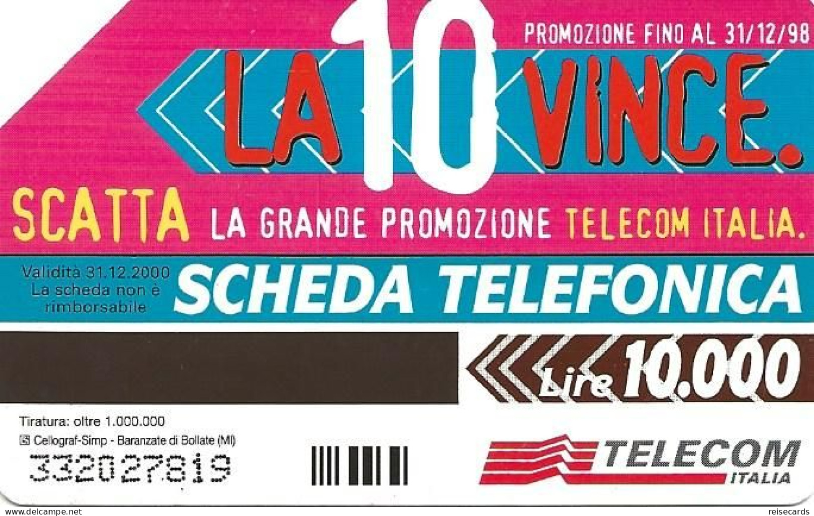 Italy: Telecom Italia - La 10 Vince, Marsupio - Öff. Werbe-TK