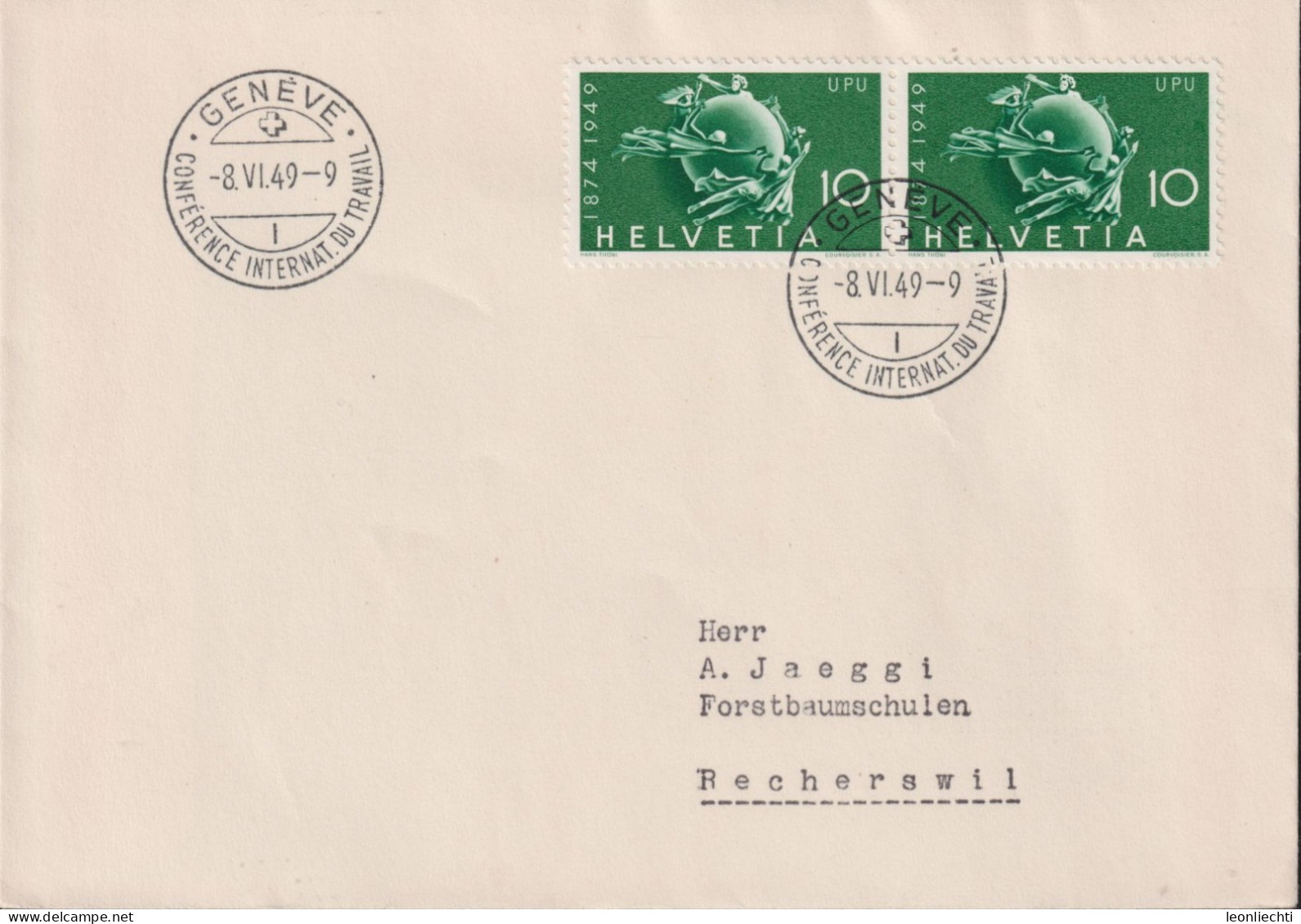 1949 Schweiz  UPU Zum:CH 294, Mi:CH 522, Weltkugel Symbol, Stempel: CONFÉRENCE INTERNAT.DU TRAVVAIL, GENÉVE - WPV (Weltpostverein)